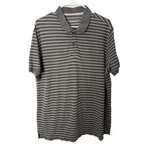 Eddie Bauer Cotton Polo Short Sleeve Shirt Gray Striped Mens Size Large